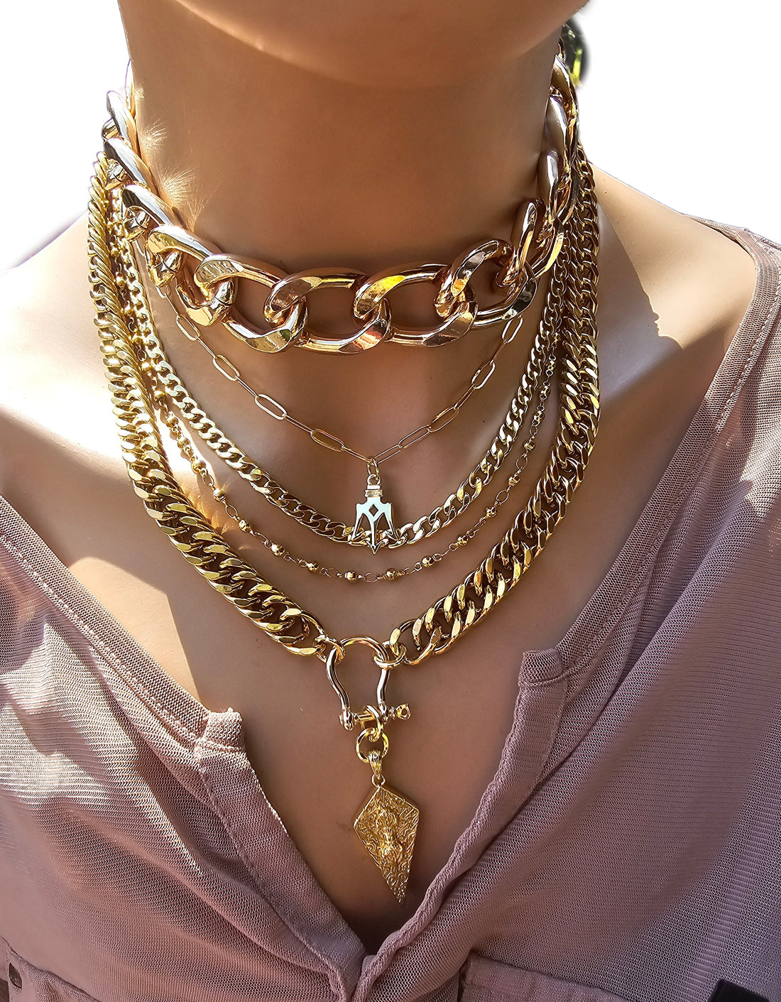 Gold Chunky Maximalist Statement Jewelry Layered Necklace