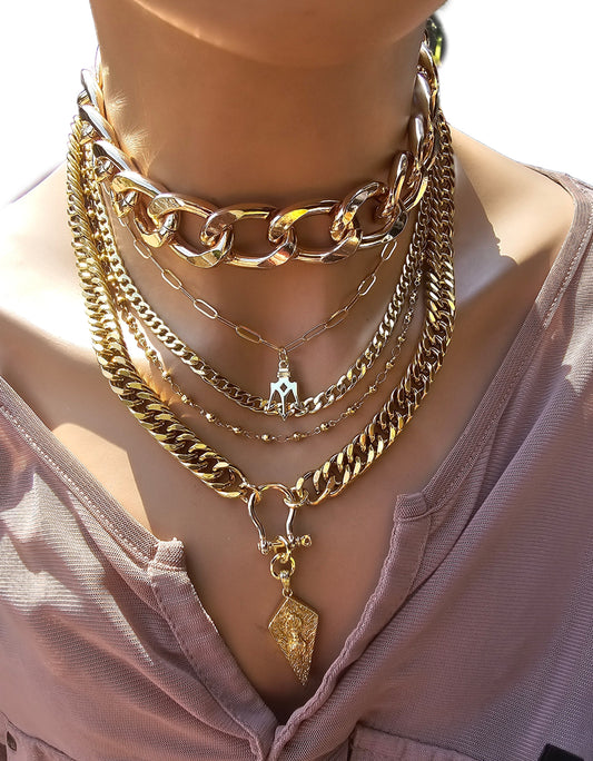 Gold Chunky Maximalist Statement Jewelry Layered Necklace