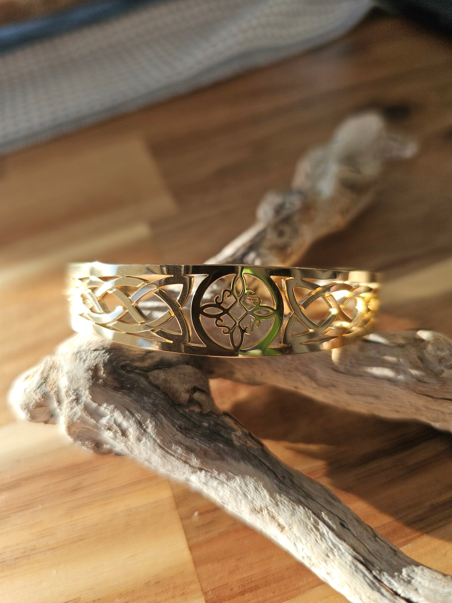 Gold Witch's Knot Filligree Cuff Bracelet - Norse Pagan