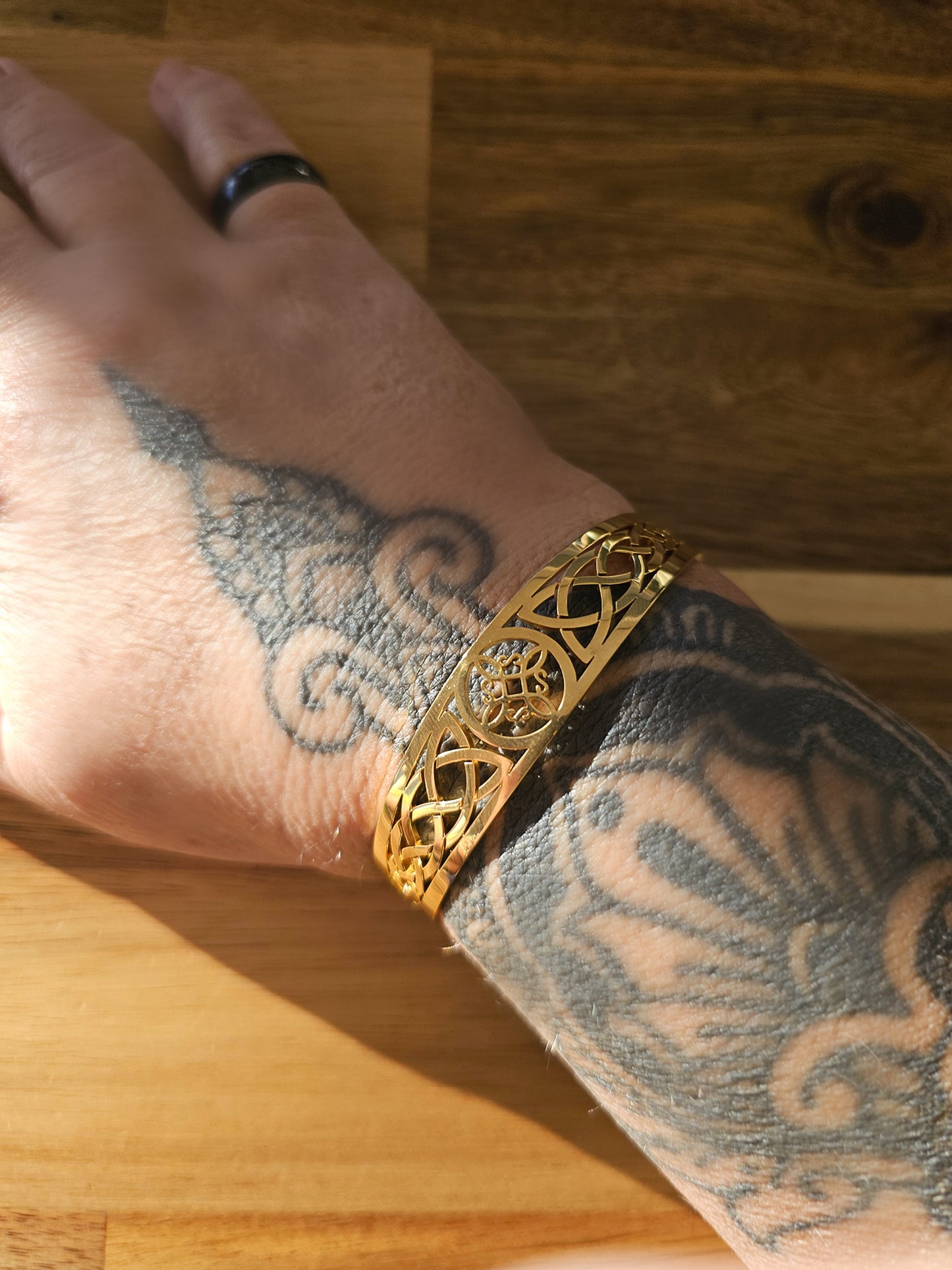 Gold Witch's Knot Filligree Cuff Bracelet - Norse Pagan