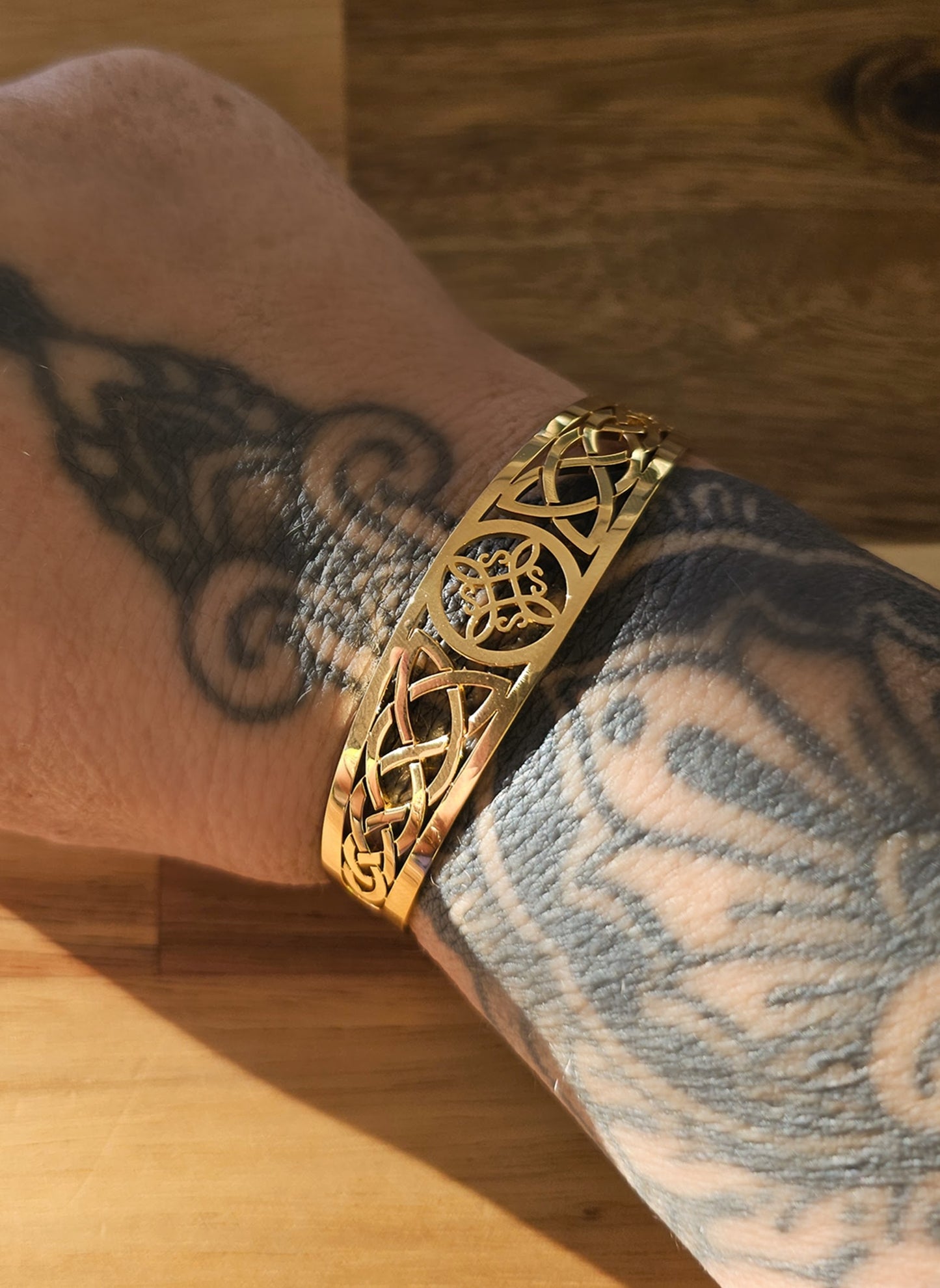 Gold Witch's Knot Filligree Cuff Bracelet - Norse Pagan