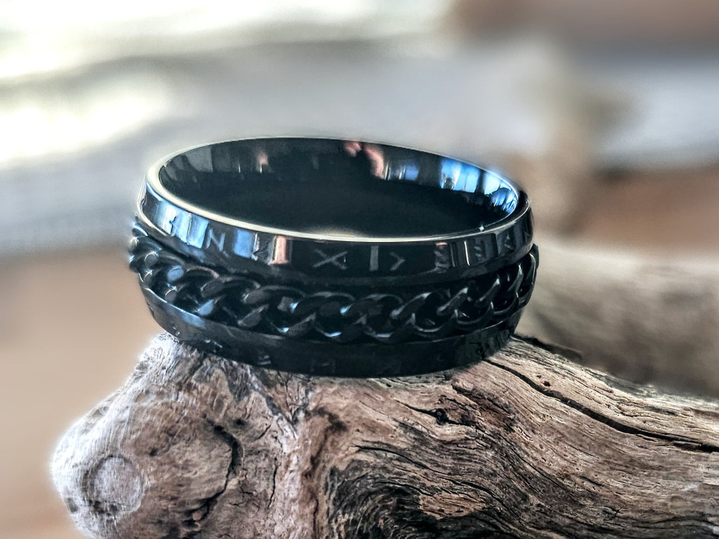 Runestone Chain Ring – Black Stainless Steel