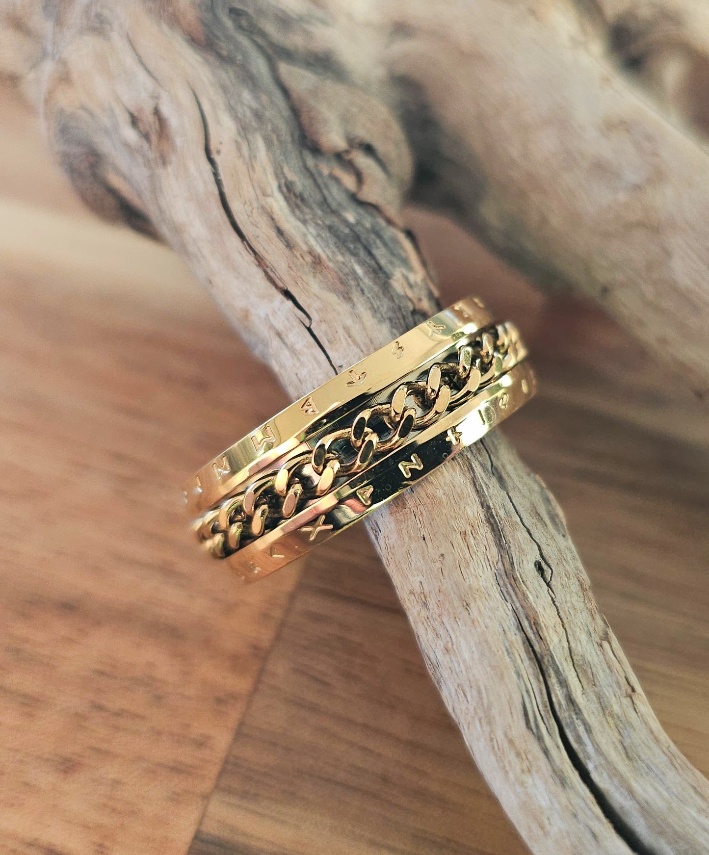 Runestone Chain Ring – Gold Stainless Steel