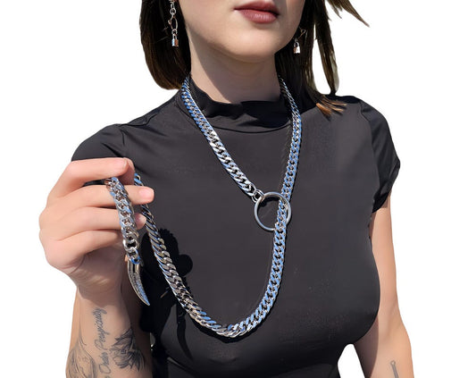 Stainless Steel Slip Chain Collar Choker Leash Layered Necklace