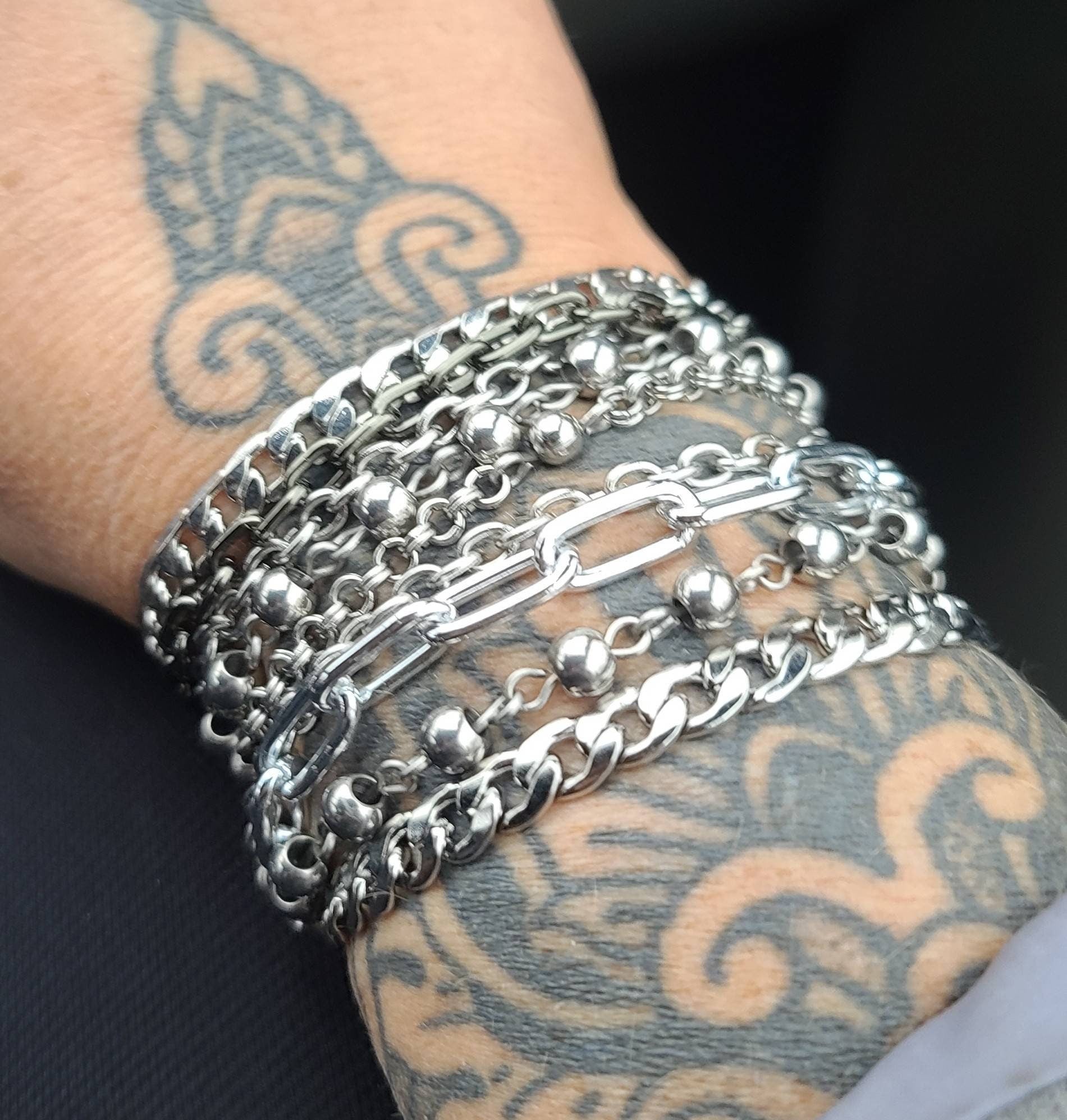 Layered Multi-Strand Steel Bracelet - This punk style or alt goth statement bracelet makes a great gift for her