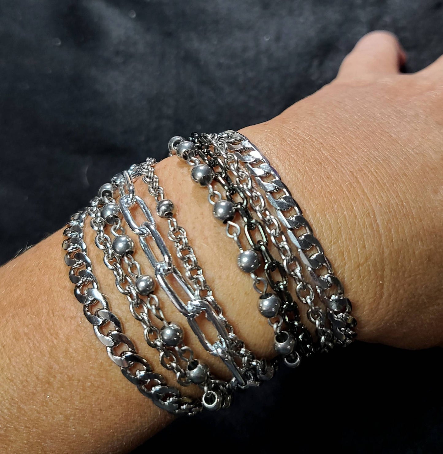 Layered Multi-Strand Steel Bracelet - This punk style or alt goth statement bracelet makes a great gift for her