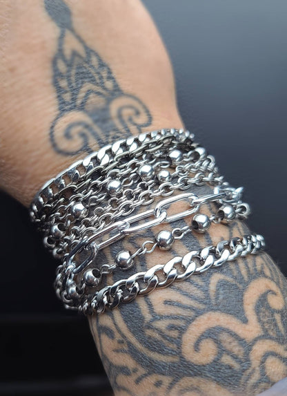 Layered Multi-Strand Steel Bracelet - This punk style or alt goth statement bracelet makes a great gift for her