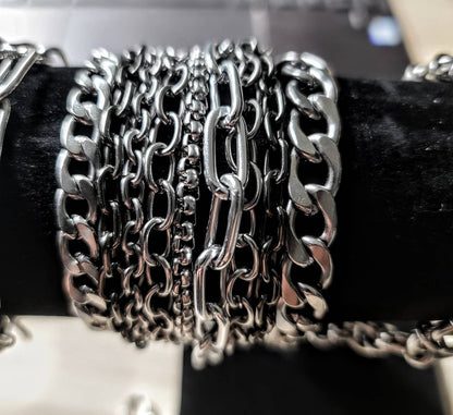 Layered Multi-Strand Steel Bracelet - This punk style or alt goth statement bracelet makes a great gift for her