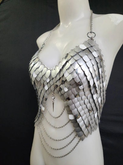 Halloween Festival Outfit Scalemail Corset Top, or Rave Viking, Dragon, Fairy Cosplay Costume, - QUALITY MADE in CANADA