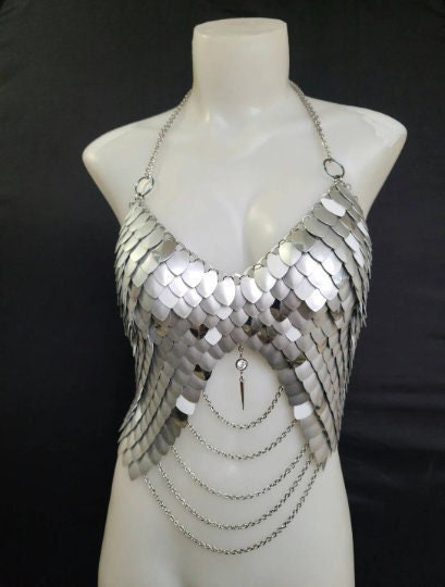 Halloween Festival Outfit Scalemail Corset Top, or Rave Viking, Dragon, Fairy Cosplay Costume, - QUALITY MADE in CANADA