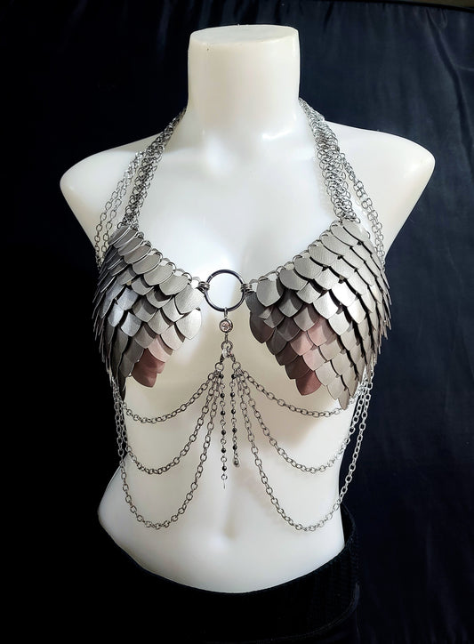 Halloween Festival Outfit Scalemail Corset Top, or Rave Viking, Dragon, Fairy Cosplay Costume, - QUALITY MADE in CANADA