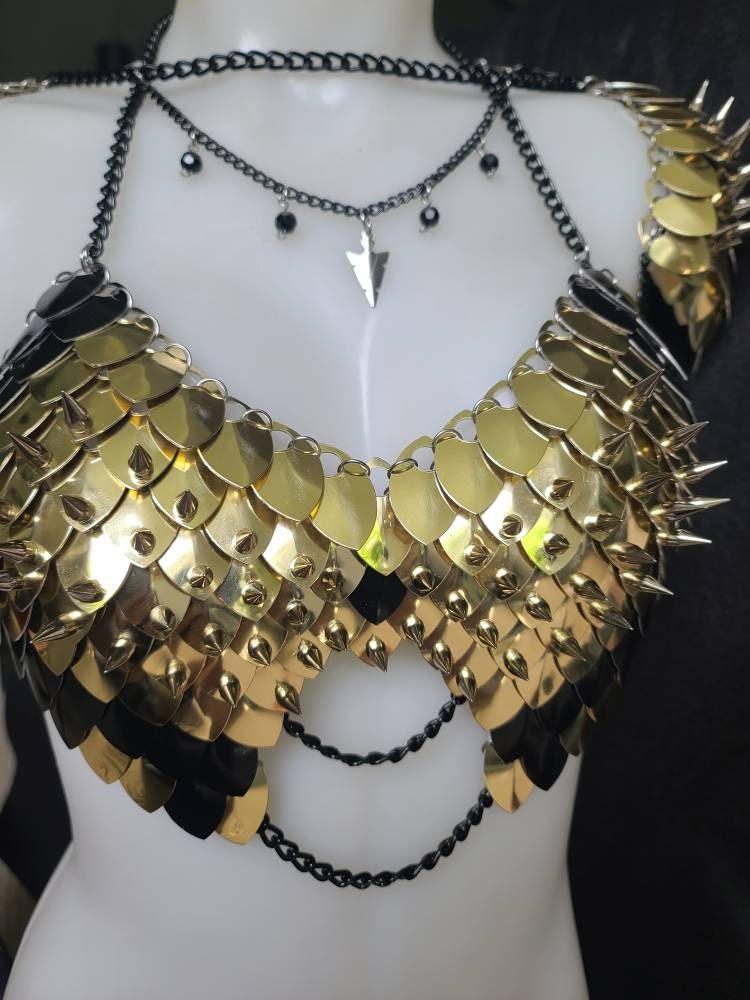 Halloween Festival Outfit Scalemail Corset Top, or Rave Viking, Dragon, Fairy Cosplay Costume, - QUALITY MADE in CANADA