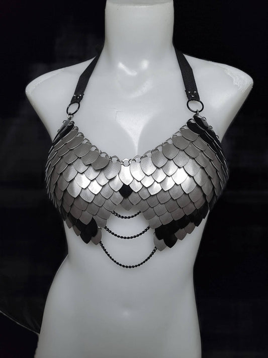 Halloween Festival Outfit Scalemail Corset Top, or Rave Viking, Dragon, Fairy Cosplay Costume, - QUALITY MADE in CANADA