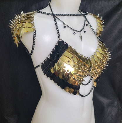 Halloween Festival Outfit Scalemail Corset Top, or Rave Viking, Dragon, Fairy Cosplay Costume, - QUALITY MADE in CANADA