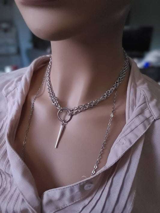 Steel Grunge Goth Y2K Punk Style Choker Collar Necklace with Spike | Perfect indie alt goth jewelry day collar gift for her