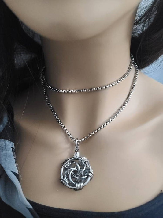 Pagan Shield Maiden Steel Spiral 3-Way Adjustable Chainmail Necklace - Viking Jewelry, norse, witchy, goth necklace, alt jewelry