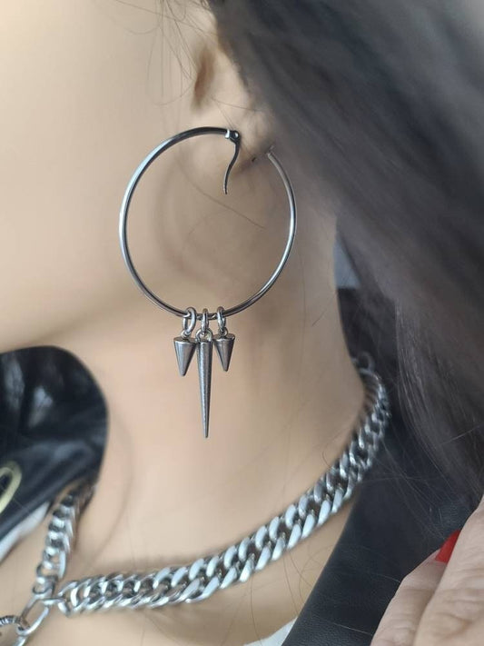 Surgical steel Gothic Spike Hoop Earrings Pair - Handmade Punk, Goth, alt aesthetic jewelry, gift for her