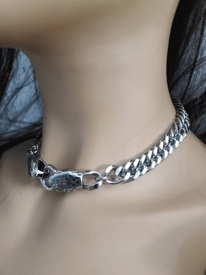 Snake Gothic Punk Collar Choker Necklace | Stunning Dark Academia aesthetic handmade necklace gift for her