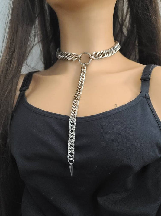 Steel Gothic Punk Collar Choker Y Spike Necklace | Punk alt aesthetic, handmade grunge jewelry gift for her