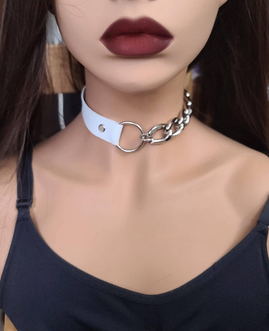 Vegan Leather O Ring Day Collar Bondage Collar Choker Necklace - A great Goth Choker sub collar gift for her