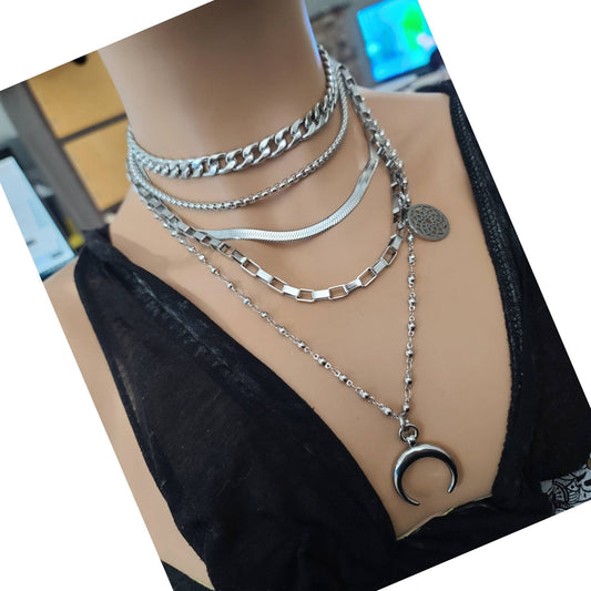 Chunky Chain Gothic Collar Choker Layered Necklace Set | Punk Dark Academia aesthetic statement necklace gift for her