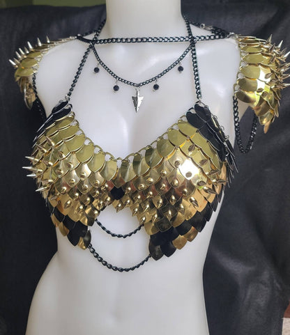 Halloween Festival Outfit Scalemail Corset Top, or Rave Viking, Dragon, Fairy Cosplay Costume, - QUALITY MADE in CANADA