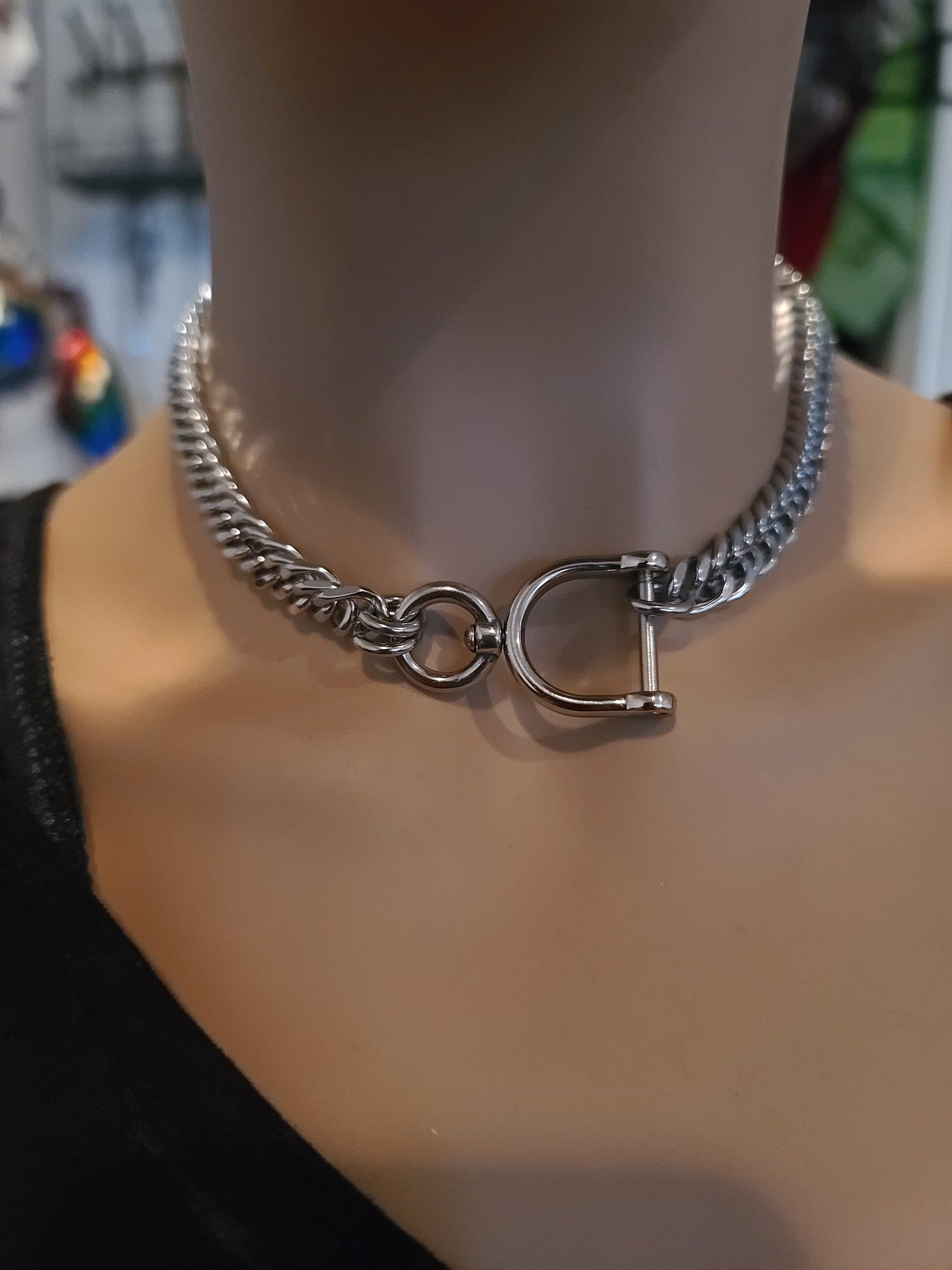 Steel Locking Goth Alt Chunky Chain Necklace, Discreet Sub Day Collar, Stainless Steel BDSM aesthetic Jewelry