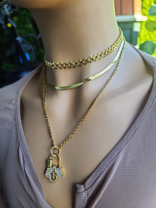 Gold Layered Necklace Set with Medallion and Paperclip chain | A great multistrand gift for her, y2k necklace, boho style