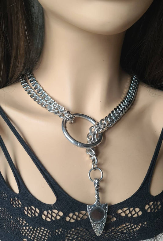 Surgical Steel Slip Chain Gothic Punk Leash Style Collar Choker Necklace - Collar, self Bondage gift for her