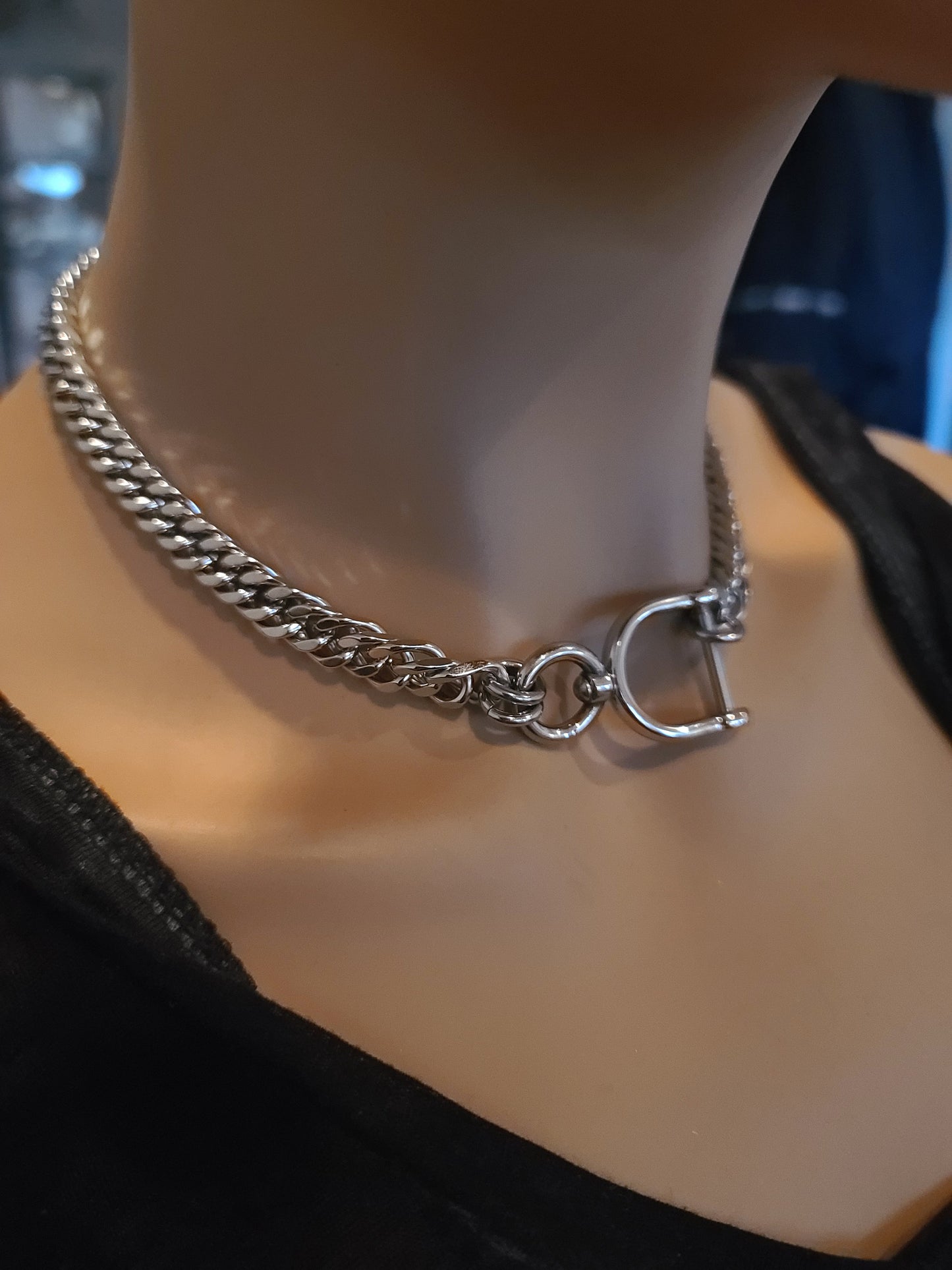 Steel Locking Goth Alt Chunky Chain Necklace, Discreet Sub Day Collar, Stainless Steel BDSM aesthetic Jewelry