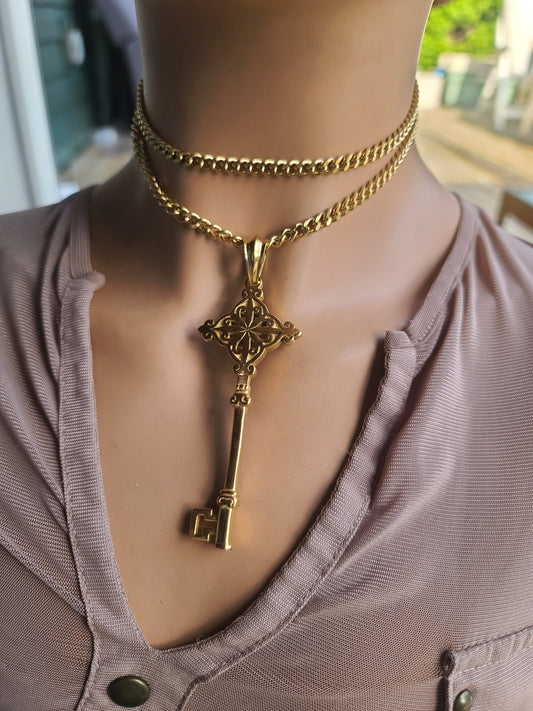 Gold Layered Necklace Set with Skeleton Key wear long or short | A great multistrand gift for her, y2k nec