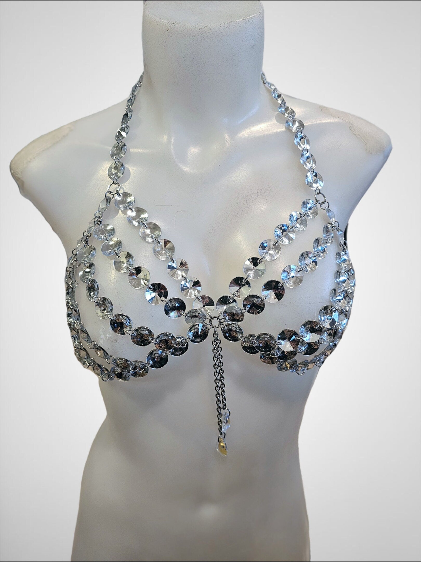 Festival Clothing Rave Chain Crystal Bra Bralette Outfit Sparkle Rhinestone Gem Lingerie - EDM Concert Outfit, Burlesque costume