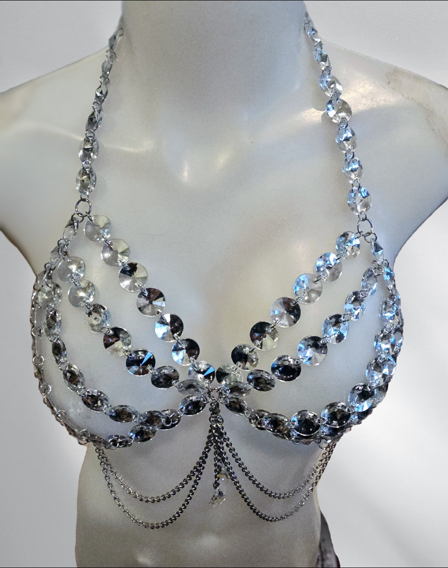 Festival Clothing Rave Chain Crystal Bra Bralette Outfit Sparkle Rhinestone Gem Lingerie - EDM Concert Outfit, Burlesque costume