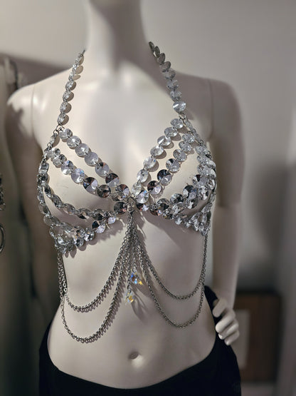 Festival Clothing Rave Chain Crystal Bra Bralette Outfit Sparkle Rhinestone Gem Lingerie - EDM Concert Outfit, Burlesque costume