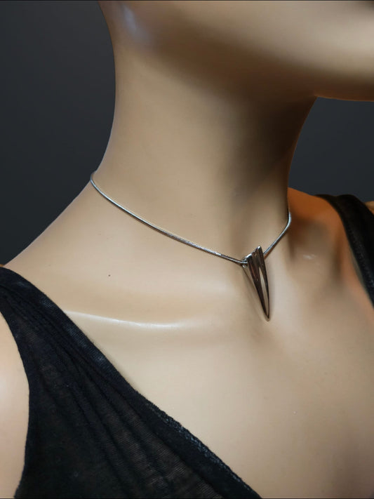 Steel Tusk Fang Gothic Choker Collar Necklace on Snake Chain - Handmade aesthetic jewelry Gift for Her