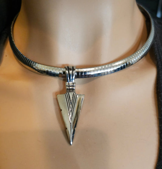 Silver Necklace Formed Herringbone Collar Choker with Arrowhead | Great heavy metal grunge punk alt style Viking jewelry gift for her, xmas