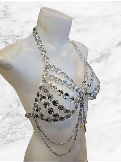 Festival Clothing Rave Chain Crystal Bra Bralette Outfit Sparkle Rhinestone Gem Lingerie - EDM Concert Outfit, Burlesque costume