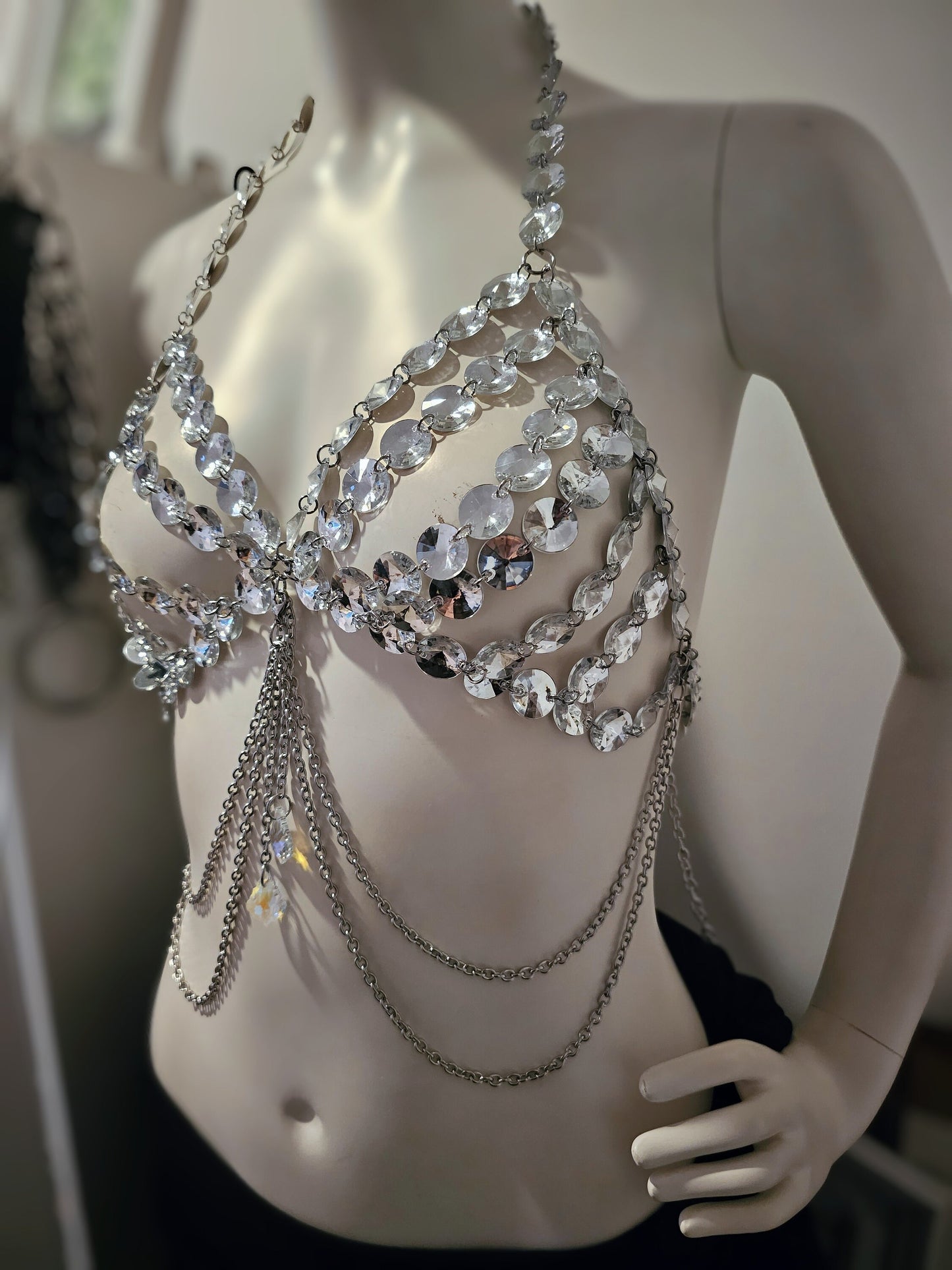 Festival Clothing Rave Chain Crystal Bra Bralette Outfit Sparkle Rhinestone Gem Lingerie - EDM Concert Outfit, Burlesque costume