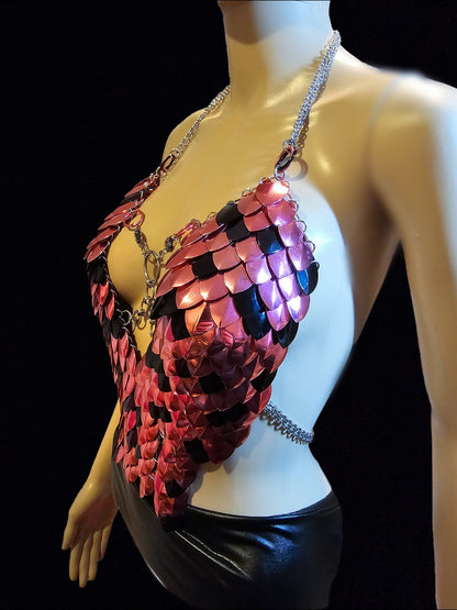 Halloween Festival Outfit Scalemail Corset Top, or Rave Viking, Dragon, Fairy Cosplay Costume, - QUALITY MADE in CANADA