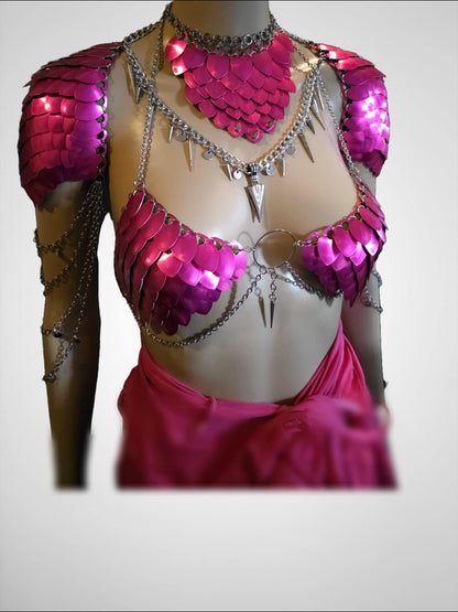 Halloween Festival Outfit Scalemail Corset Top, or Rave Viking, Dragon, Fairy Cosplay Costume, - QUALITY MADE in CANADA