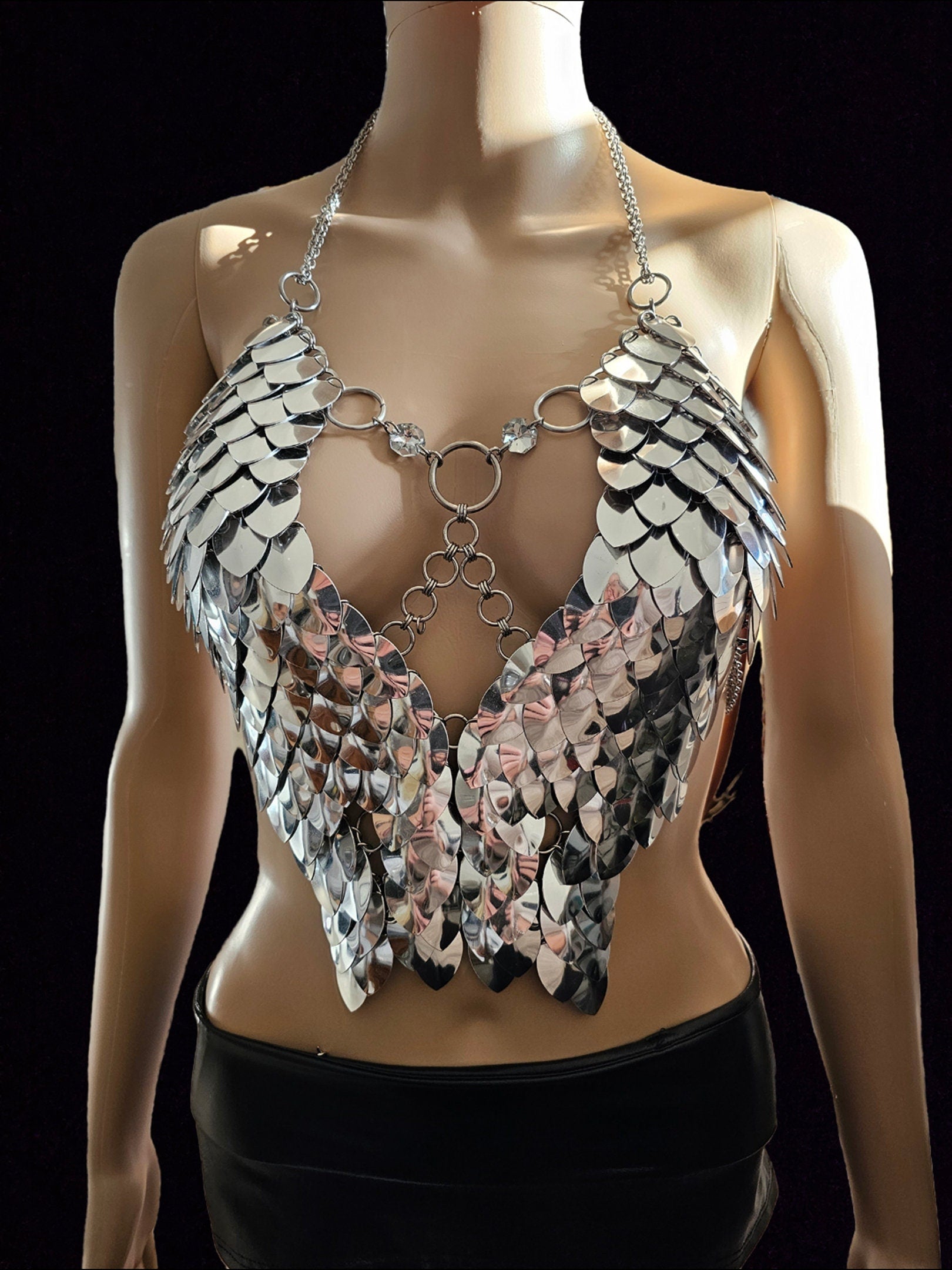 Halloween Festival Outfit Scalemail Corset Top, or Rave Viking, Dragon, Fairy Cosplay Costume, - QUALITY MADE in CANADA