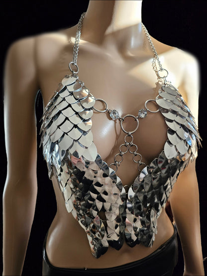 Halloween Festival Outfit Scalemail Corset Top, or Rave Viking, Dragon, Fairy Cosplay Costume, - QUALITY MADE in CANADA