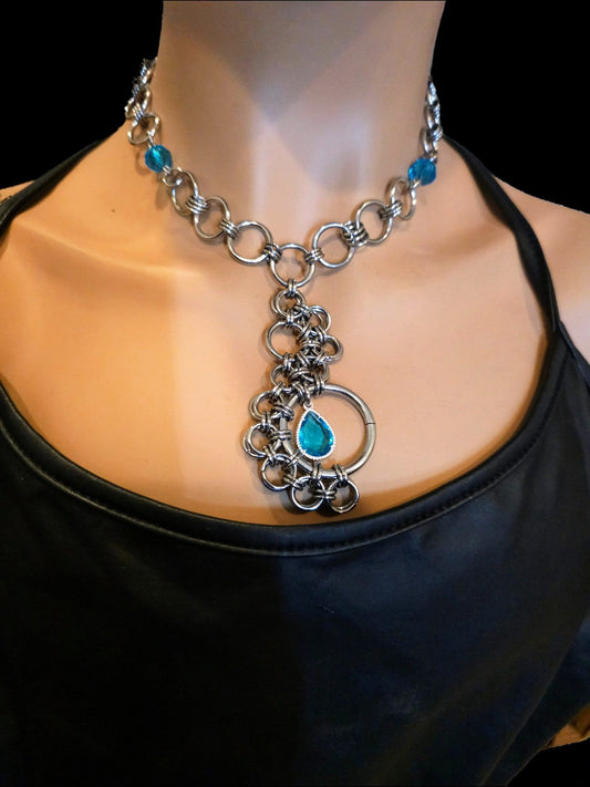 Silver Necklace Chainmail Handmade Jewelry - stunning Norse goth necklace gift for her in a goth punk jewelry style