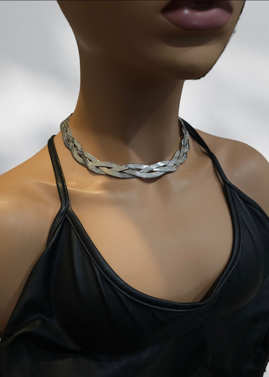 Silver Braided Snake Chain Herringbone Stainless Steel Necklace - Waterproof, never tarnish handmade jewelry statement necklace gift for her