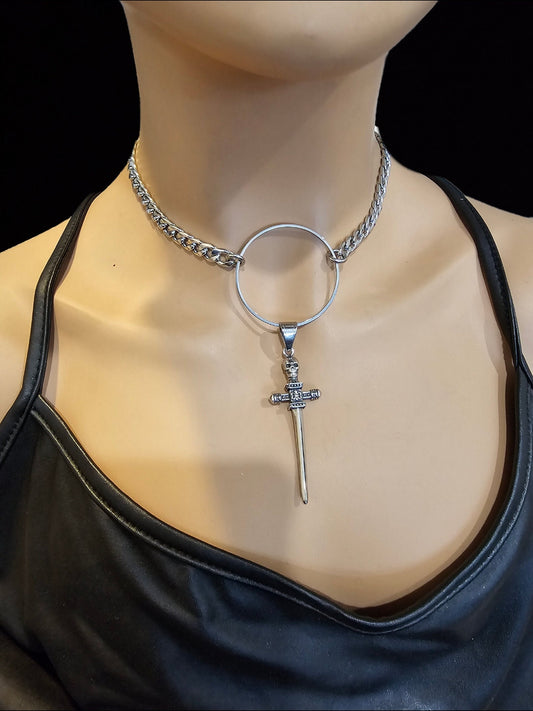 Surgical Steel Gothic Punk Day Collar Choker with Sword Handmade Jewelry Goth Necklace | grunge alt aesthetic jewelry