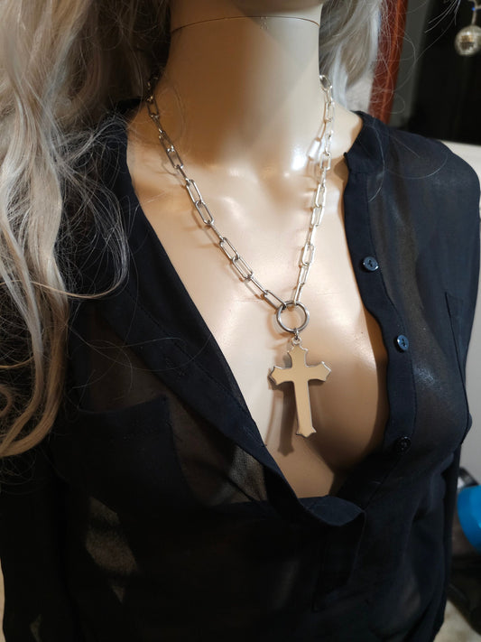 Steel Gothic Punk Cross Chunky Chain Goth Necklace | Handmade jewelry, grunge jewelry, gift for her