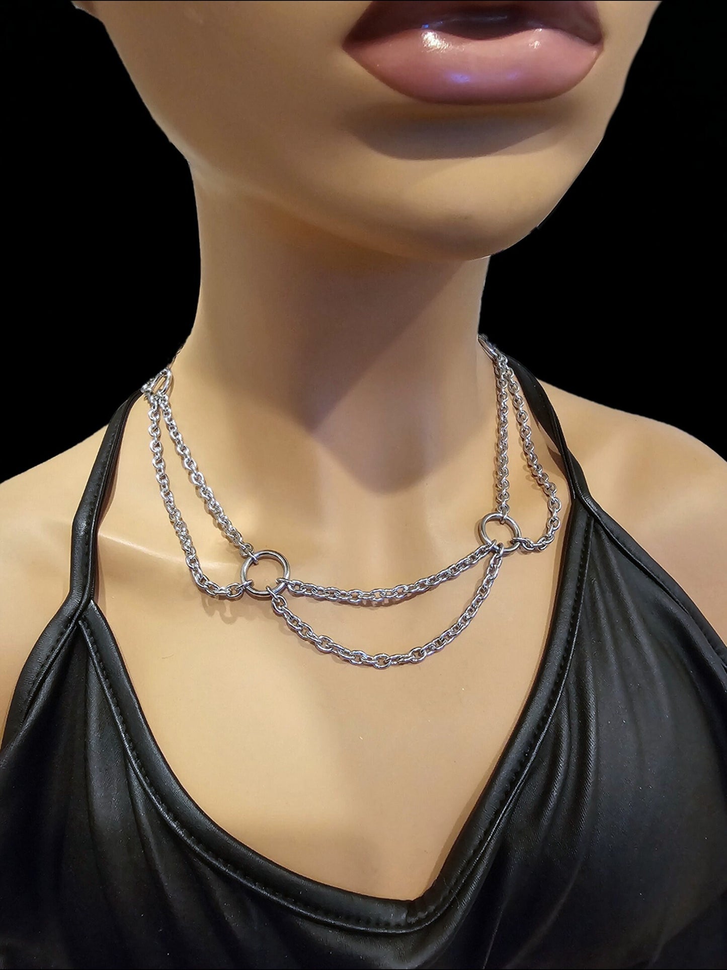 Steel Gothic Punk Layered Multi Strand Necklace - Handmade goth alt jewelry Dark Academia aesthetic multi-strand