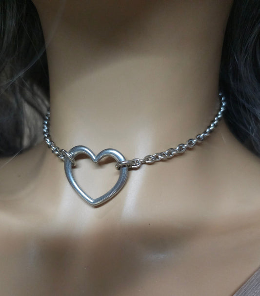 Heart Choker O Ring Collar Necklace with Permanent Locking Option - Submissive DDLG Collar Choker Gift for Her