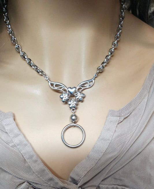 Steel Day Collar Choker O Ring Heart Necklace with Permanent Locking Option - Discreet Day Collar gift for her