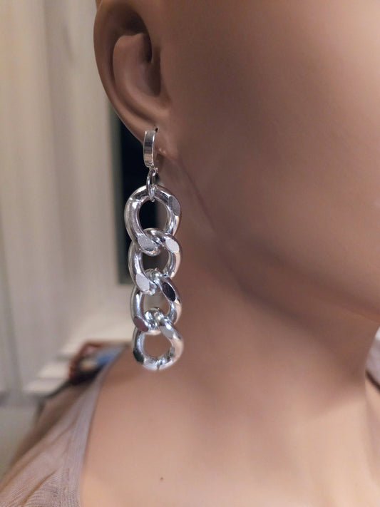 Steel Lightweight Huggie Hoops Chunky Chain Dangle Earrings, Surgical Steel Posts, handmade Goth Punk jewelry earrings,